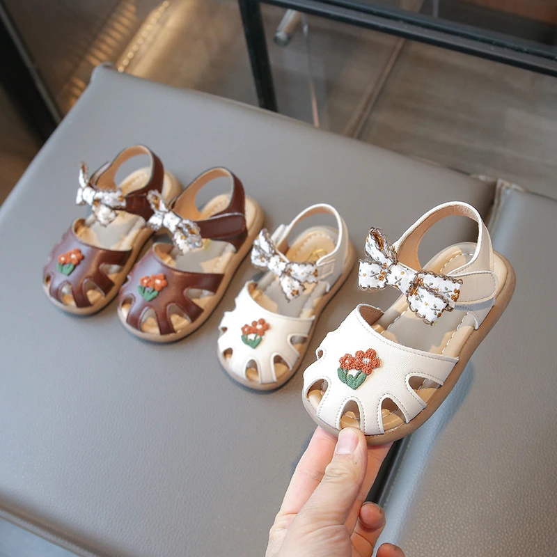宝宝包头学步鞋2025夏季新款女童蝴蝶结公主凉鞋儿童软底沙滩鞋子