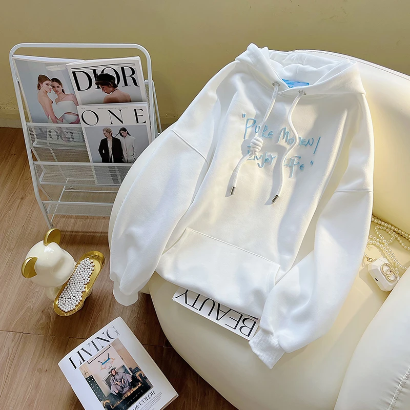 重磅棉质秋冬连帽卫衣女时尚oversize大版加厚潮牌中长款休闲外套