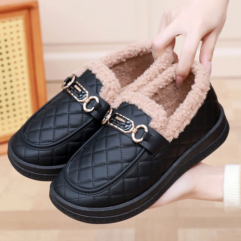 厚底乐福鞋女冬季加绒加厚保暖豆豆工作鞋一脚蹬妈妈鞋老北京棉鞋