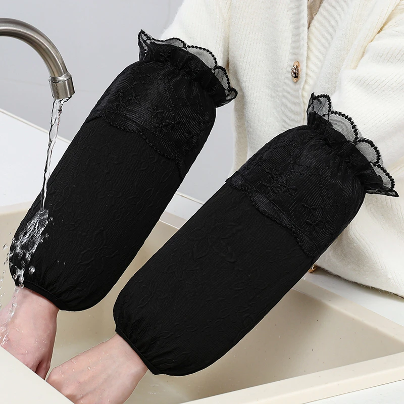 秋冬防水袖套长款羽绒服防污护袖蕾丝新款套袖成人学生耐脏袖头