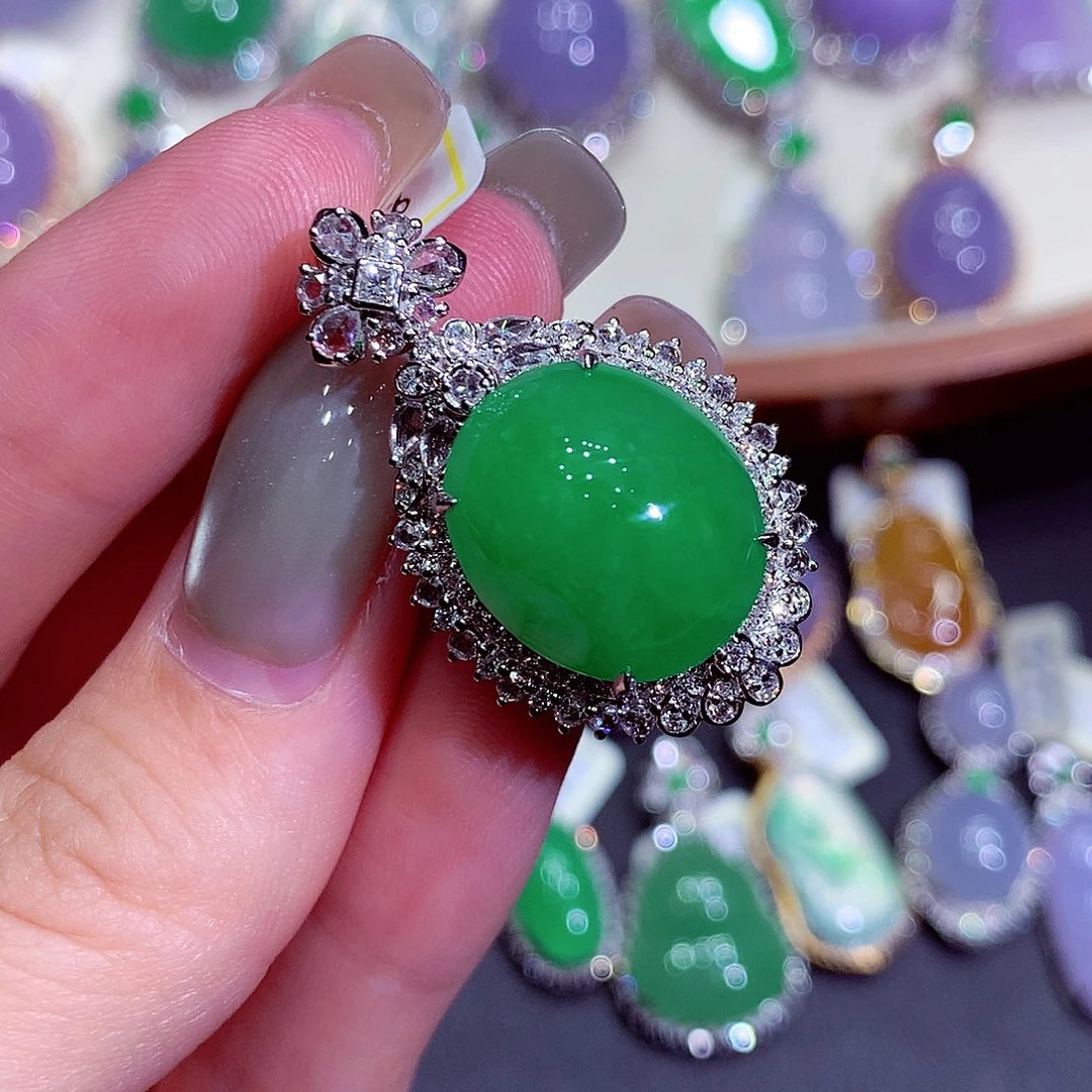 翡翠18K金镶嵌吊坠(不含链)