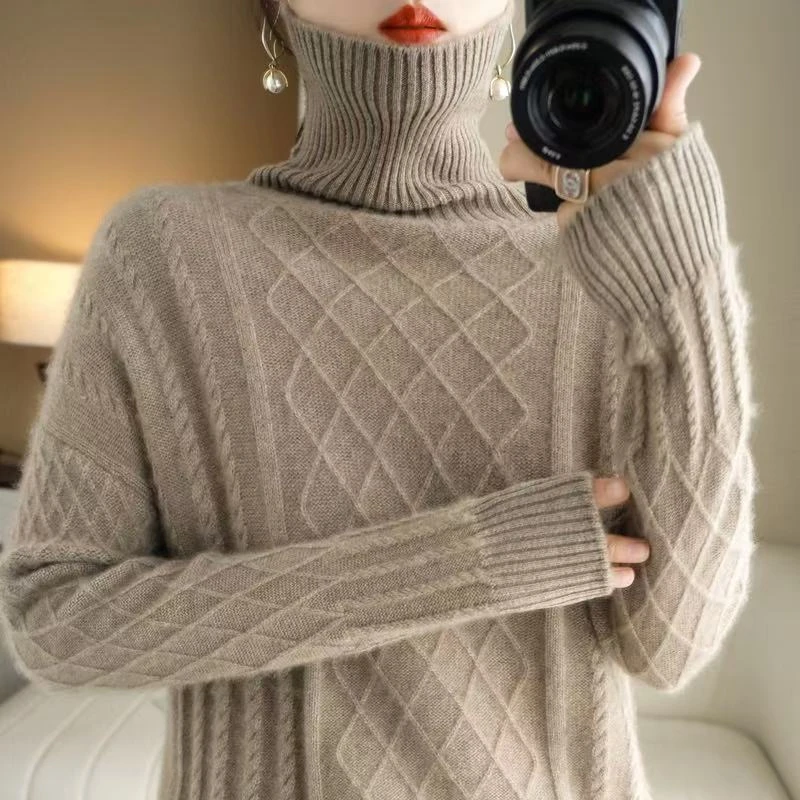 涵玖玥【100羊毛】菱形小绞花气质厚实感上衣Z新07-806