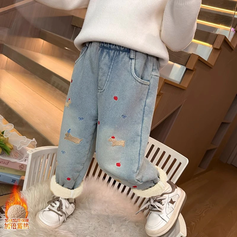 【特厚绒】女童加厚绒裤子秋冬外穿2025新款加厚儿童冬季小童牛仔裤