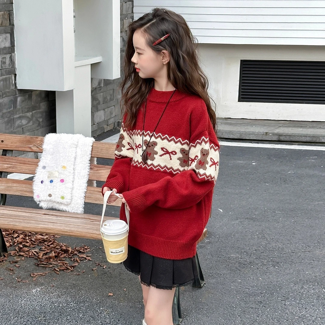 女童秋冬毛衣2025新款大童女孩加厚针织衫今年流行爆款打底衫上衣