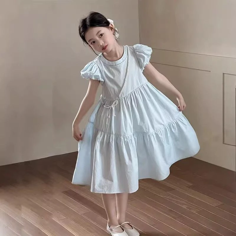 女童连衣裙夏季儿童飞袖棉布公主裙子韩版洋气中大童短袖网红衣服
