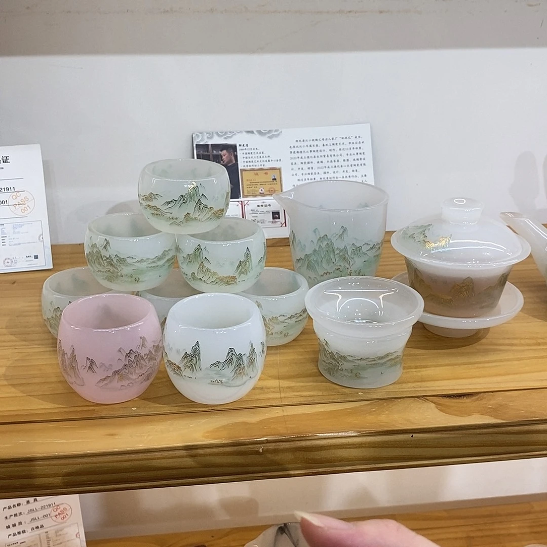 手工艺品琉璃千里江山套装 不带礼盒 主人杯2