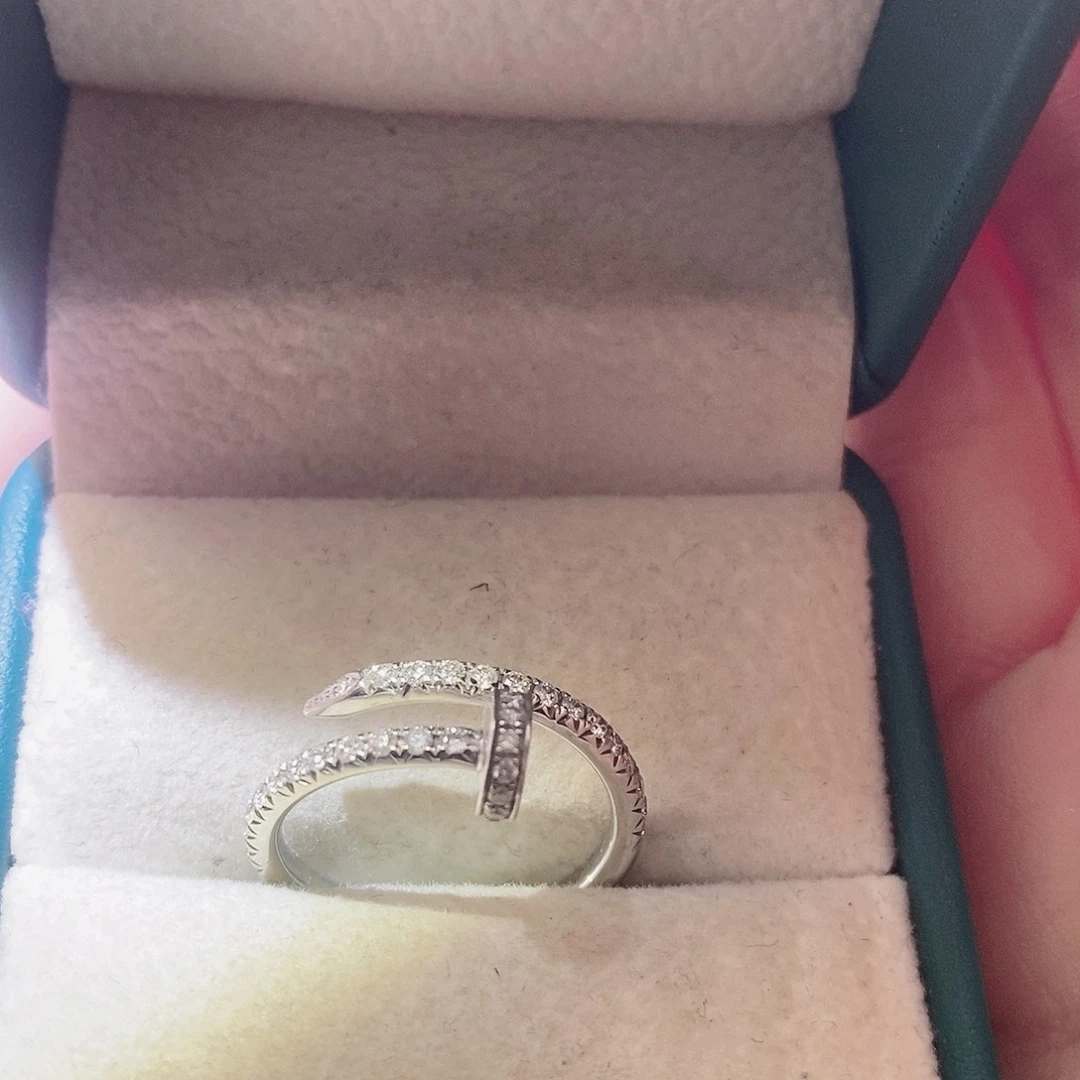 钻石戒指/指环18K金镶嵌钉子满钻窄k白14