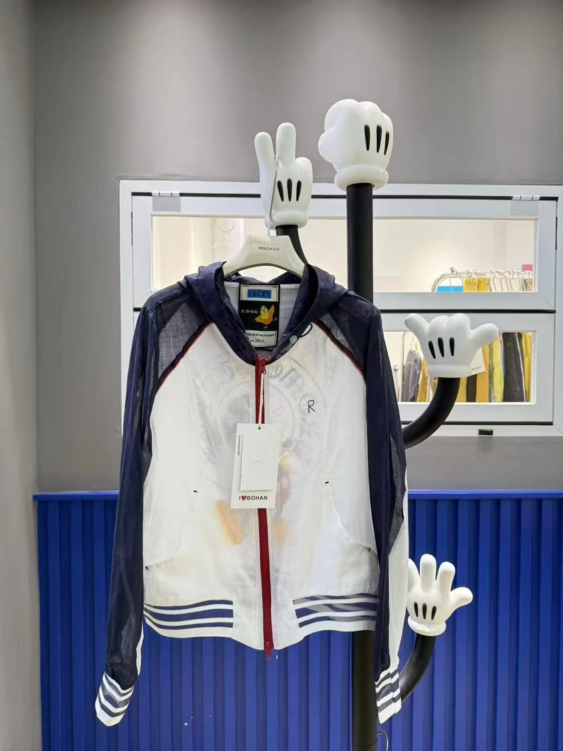 欧洲站BOHAN秀秀2025夏新品米奇拼色连帽麻料短外套防晒上衣欧货