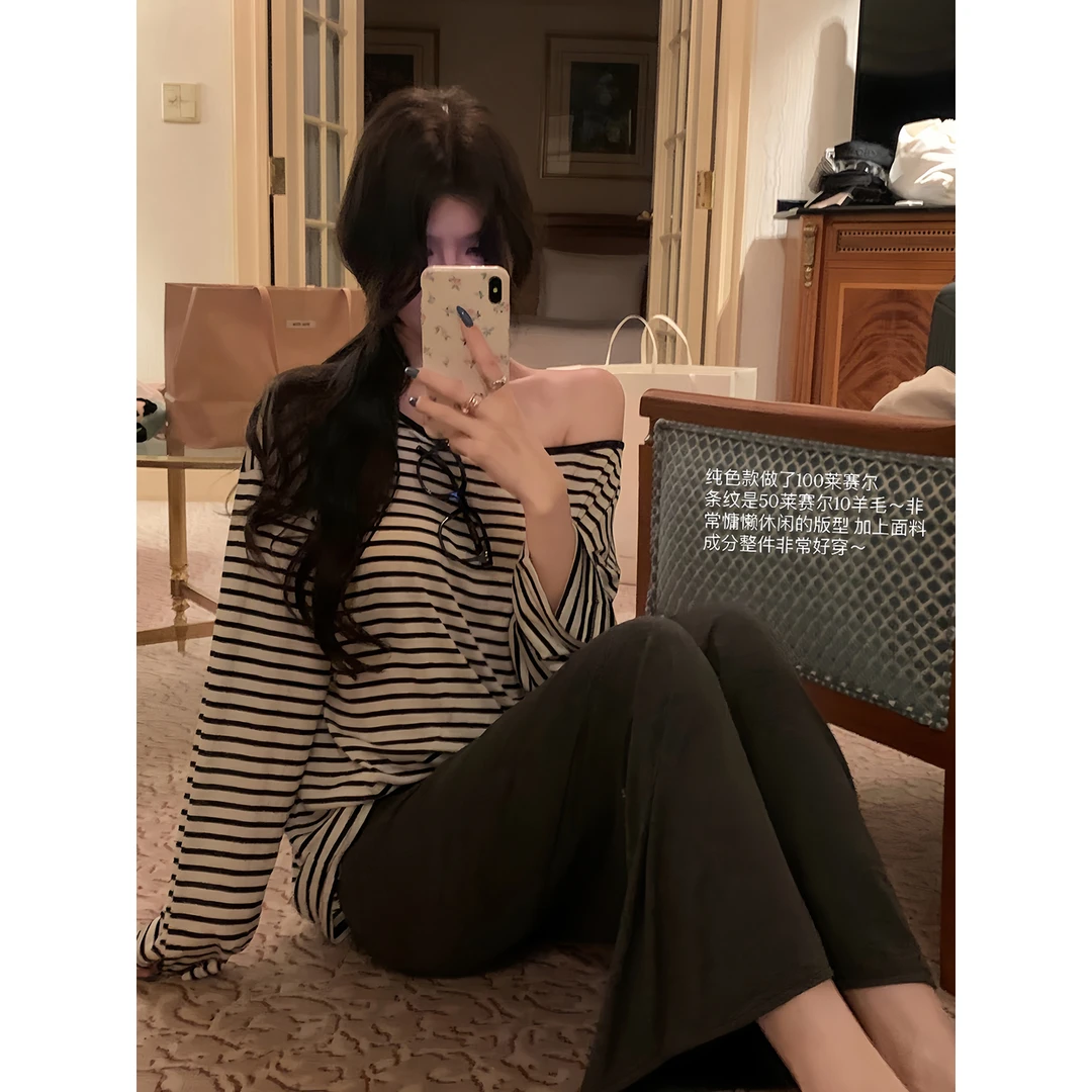 白水女 慵懒氛围感 莱赛尔露肩薄款韩系休闲长袖防晒T恤B50450133