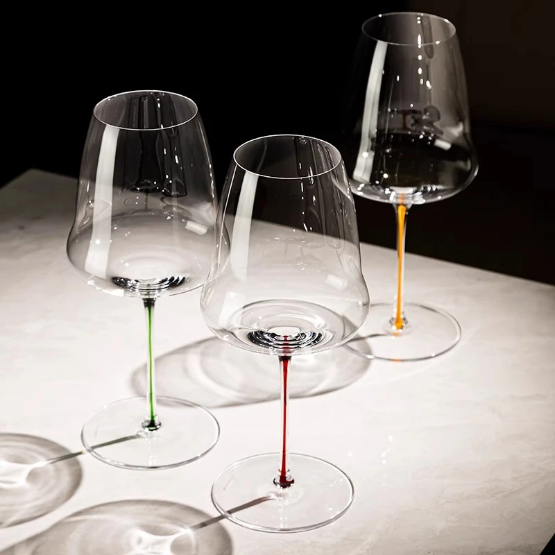 新款高档水晶玻璃彩杆红酒杯人工吹制超薄葡萄酒杯高脚杯云朵杯