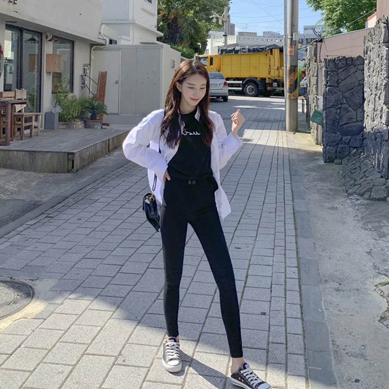 A FA-065 修身弹力小黑裤显瘦纯黑色牛仔裤