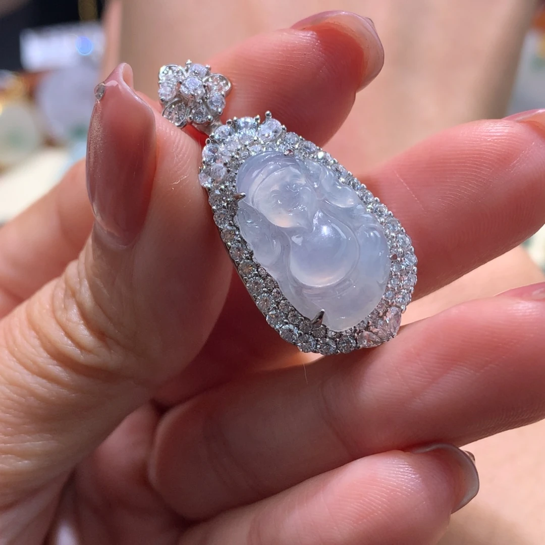 颈饰银S925镶嵌翡翠财爷