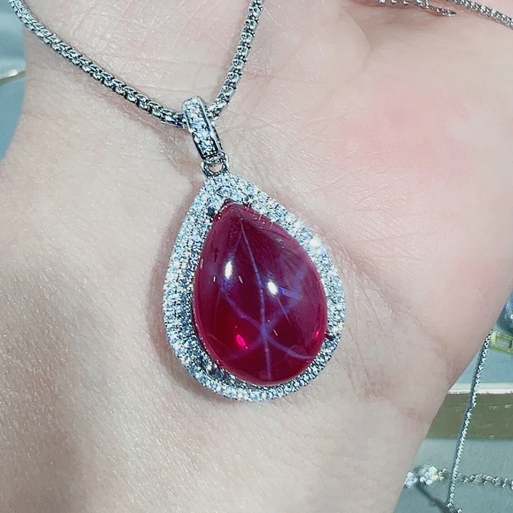 非金属红色蓝色满镶嵌吊坠戒指