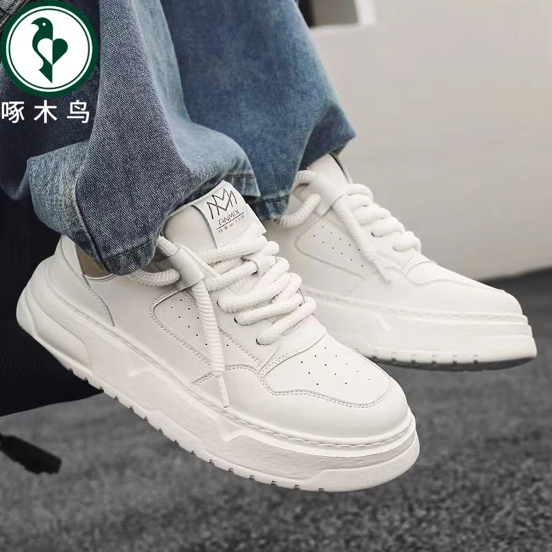 【正品】啄木鸟2025春季新款透气休闲男鞋时尚百搭运动小白鞋板鞋男