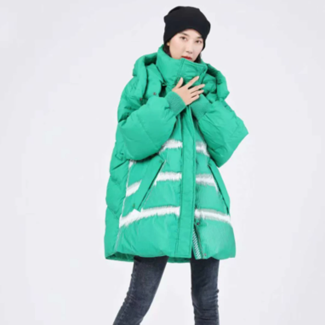 520#冬季潮流中长款羽绒服休闲女装大码加厚韩版立领连帽保暖外套