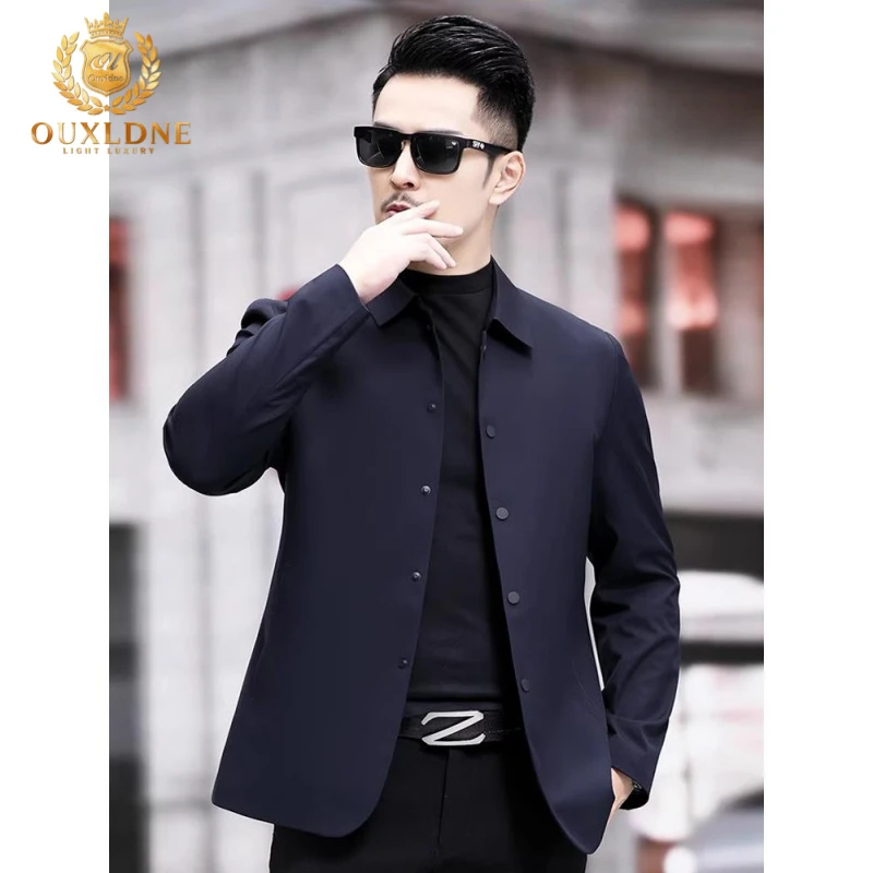 OUXLDNE 商务男装行政夹克2025秋季新款休闲翻领外套中年百搭上衣