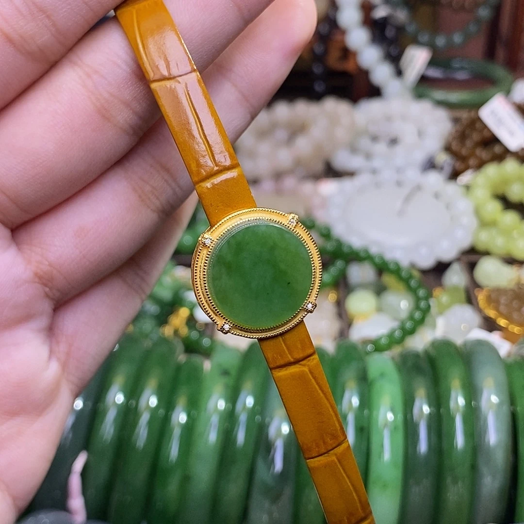 未镶嵌手镯和田玉碧玉阳绿手牌银