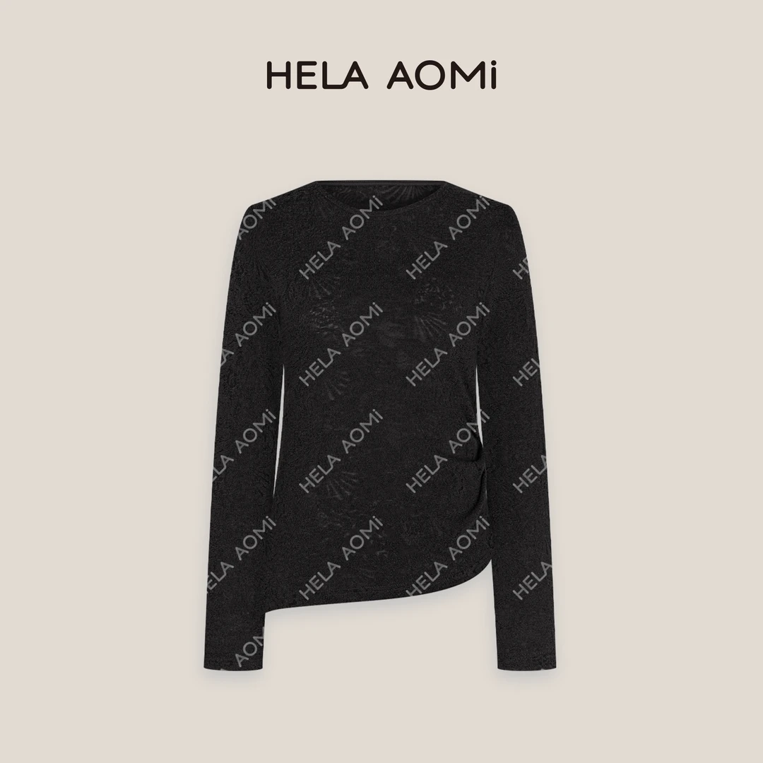 HELAAOMI “花影打底”绵羊毛混纺针织提花工艺纯色极简风不规则T恤