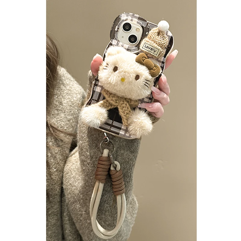 毛茸茸KT适用苹果17Pro华为OPPO/VIVO小米iPhone16双支架手机壳