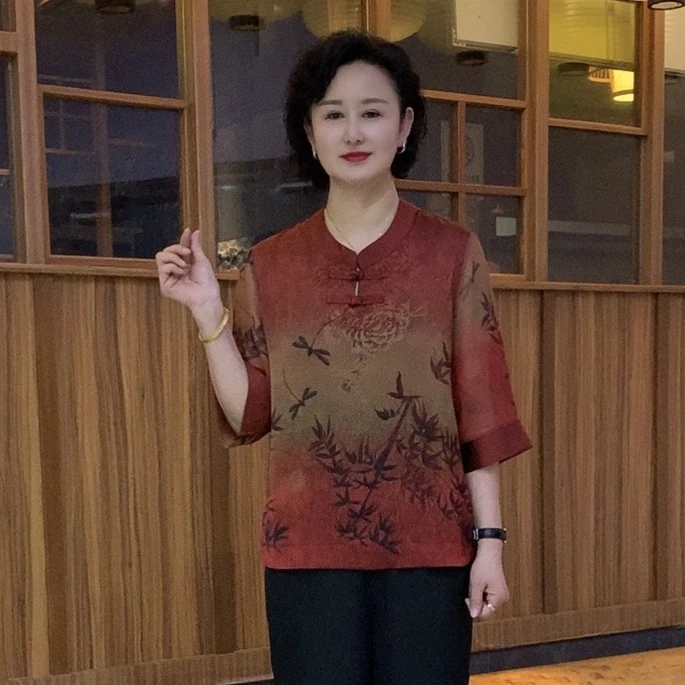 春秋新款时尚气质洋气宽松复古显瘦圆领减龄妈妈装