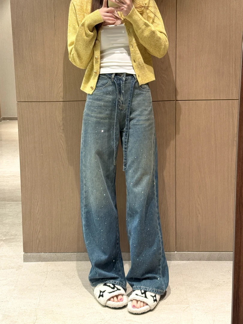 13 Yue【腿型修正机】2025春季新款复古烫钻直筒高腰牛仔裤YY5BKC04