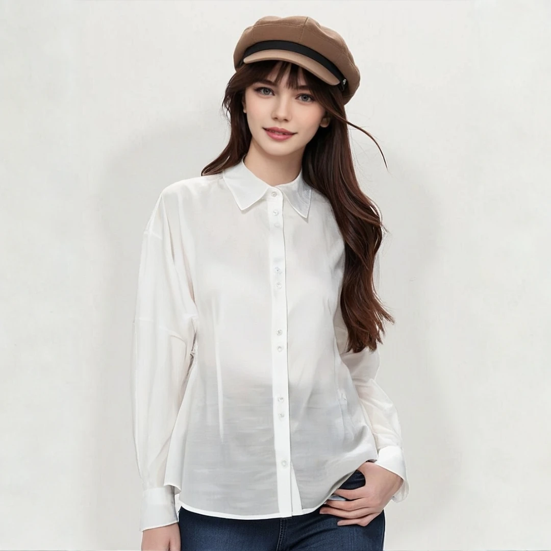 KIKI严选：5141-X原家欧货南油秋季洋气收腰显瘦长袖百搭衬衫衬衣