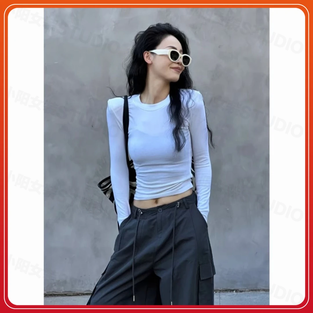 打底衫女长袖短款t恤早春秋半高领小众上衣设计感紧身修身高腰潮