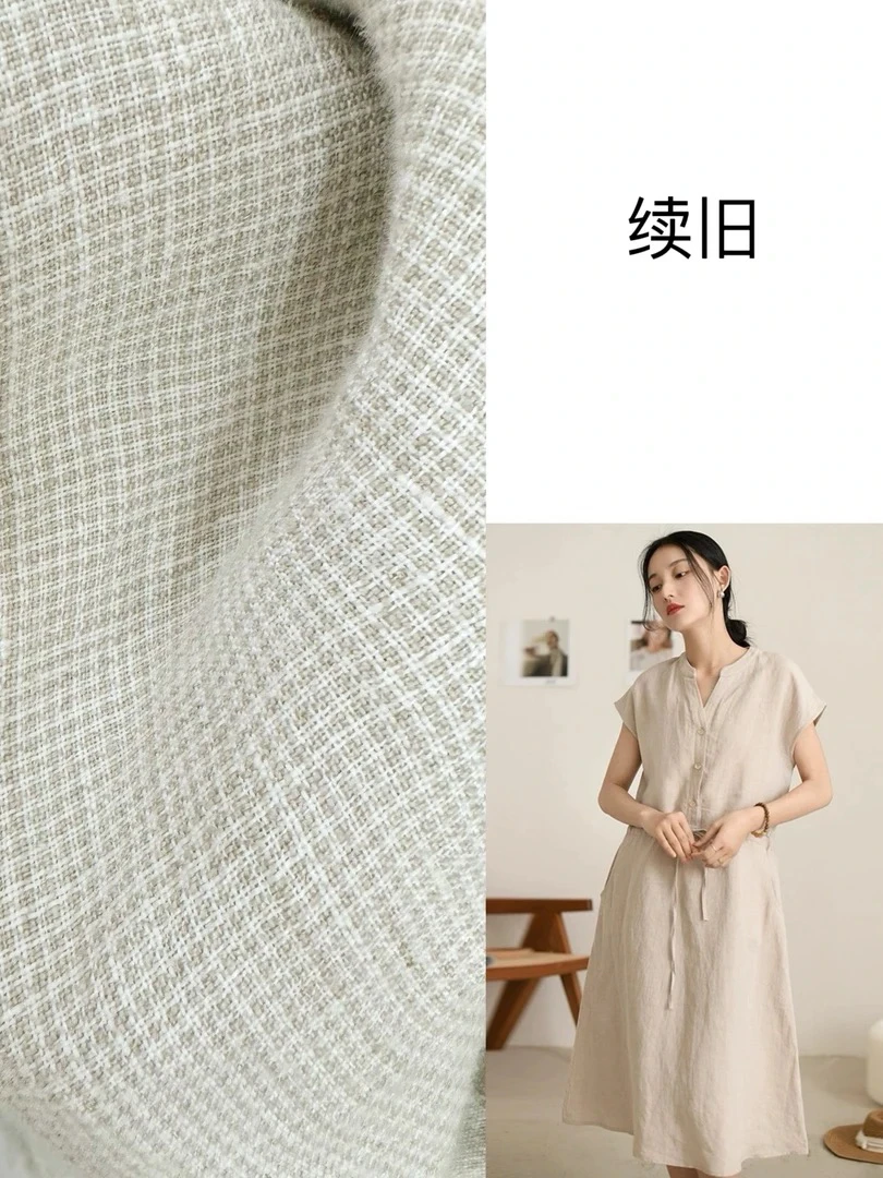 色织亚麻千鸟格女装连衣裙气质时尚休闲收腰简约百搭款24092