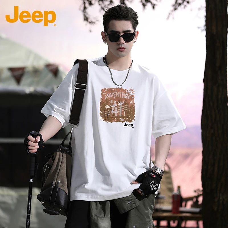 JEEP/吉普短袖T恤男士设计师男装高级感体恤夏季纯棉户外打底衫潮