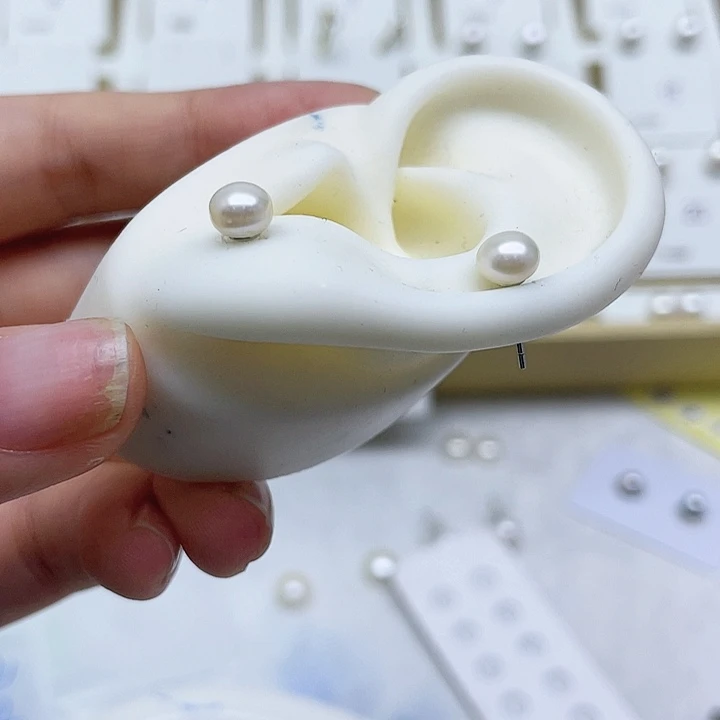 淡水珍珠耳饰银S925镶嵌美****金