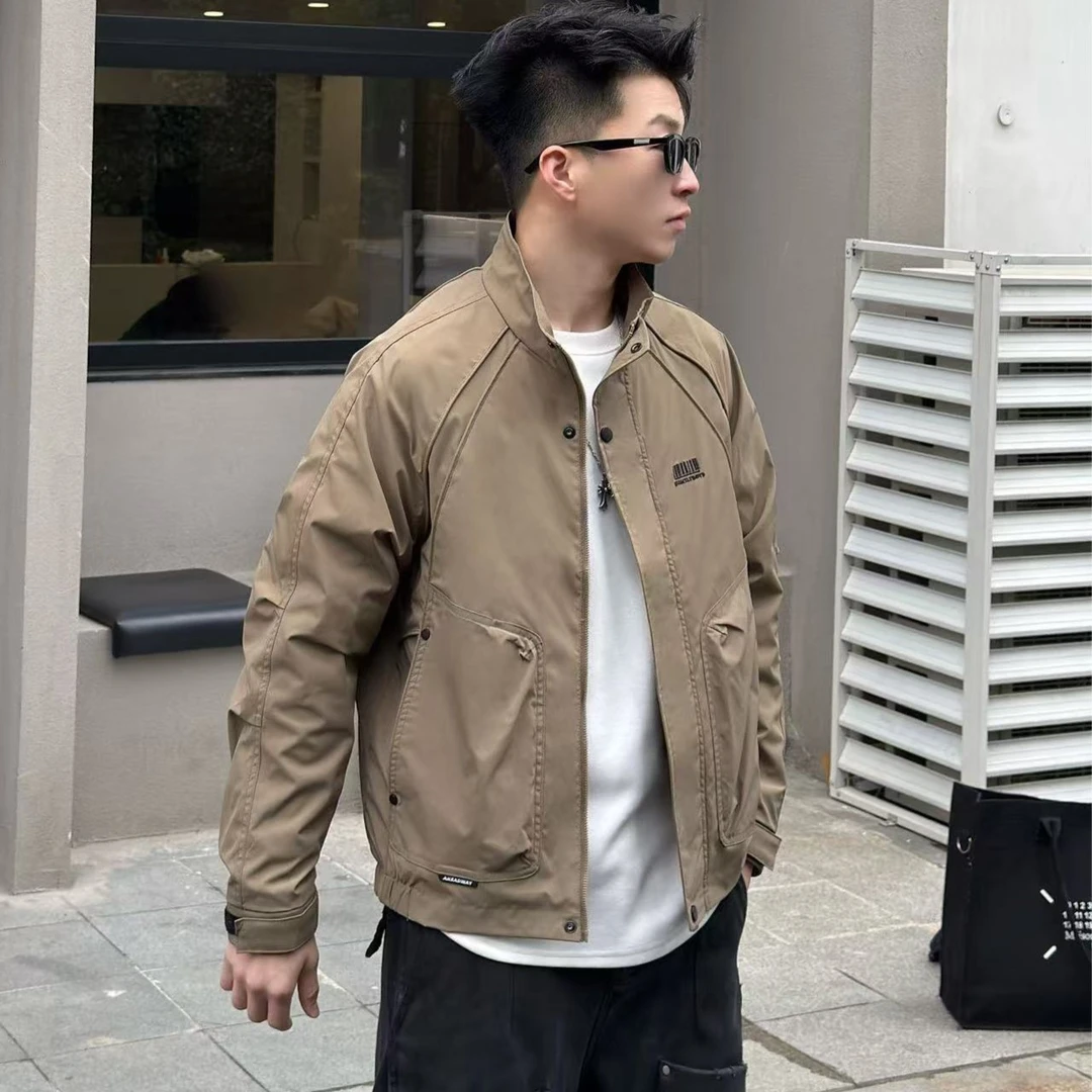 秋季新款时尚翻领潮流男夹克外套百搭潮流8133休闲夹克宽松纯色