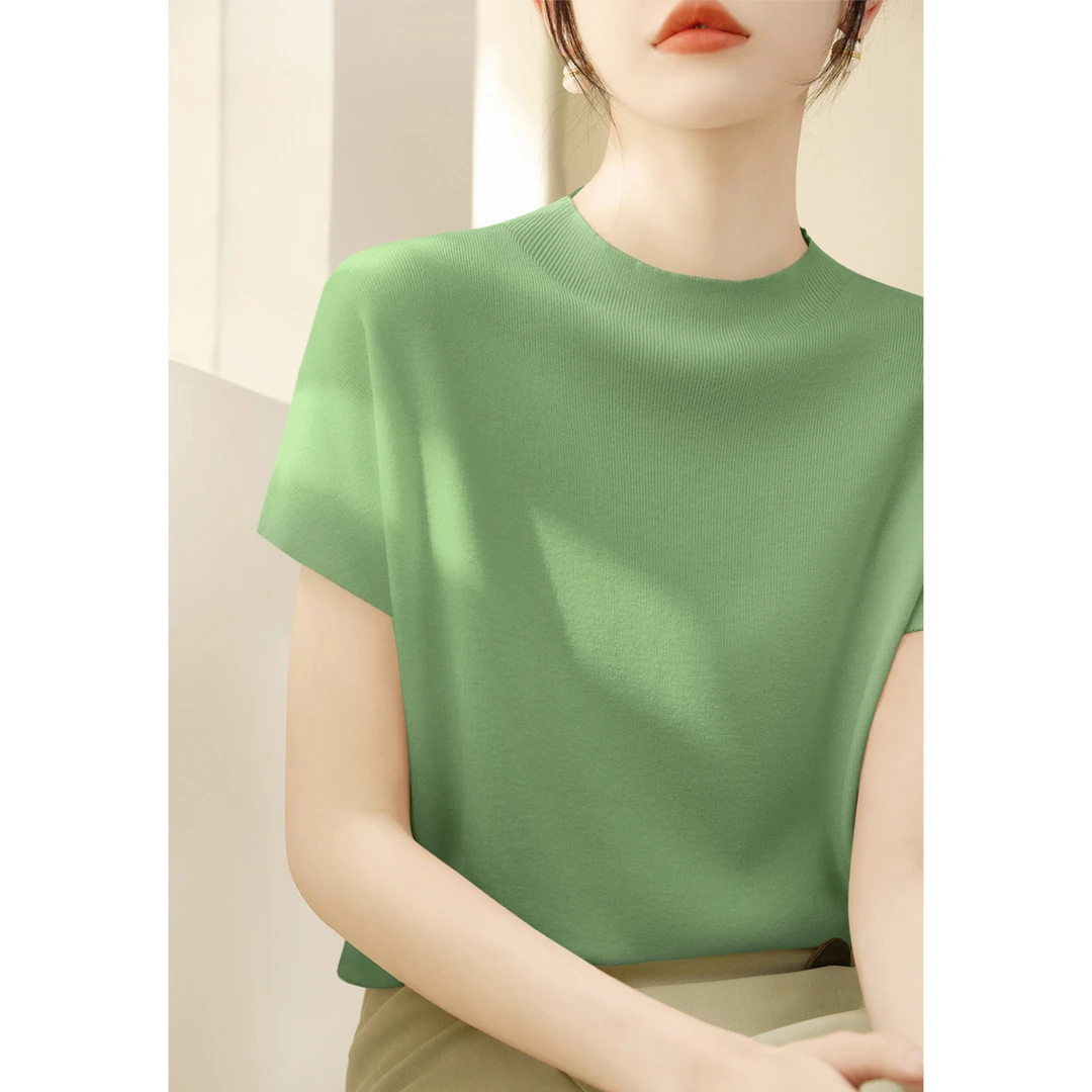 2025年时尚百搭包肩无袖显瘦上衣女夏季新款半高领套头宽松针织衫