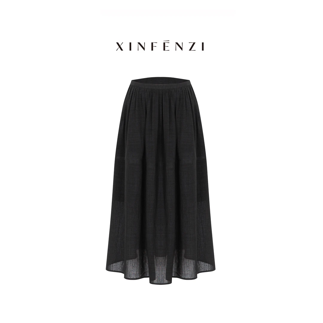 【悠扬曲】XINFENZI 显瘦醋酸仿麻肌理轻薄凉感半裙 SSK36114