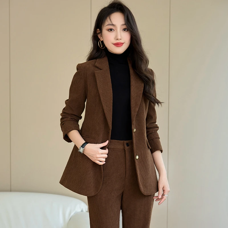 毛呢西装外套2025春秋新款高级感正装女职业修身工作服秋季西服