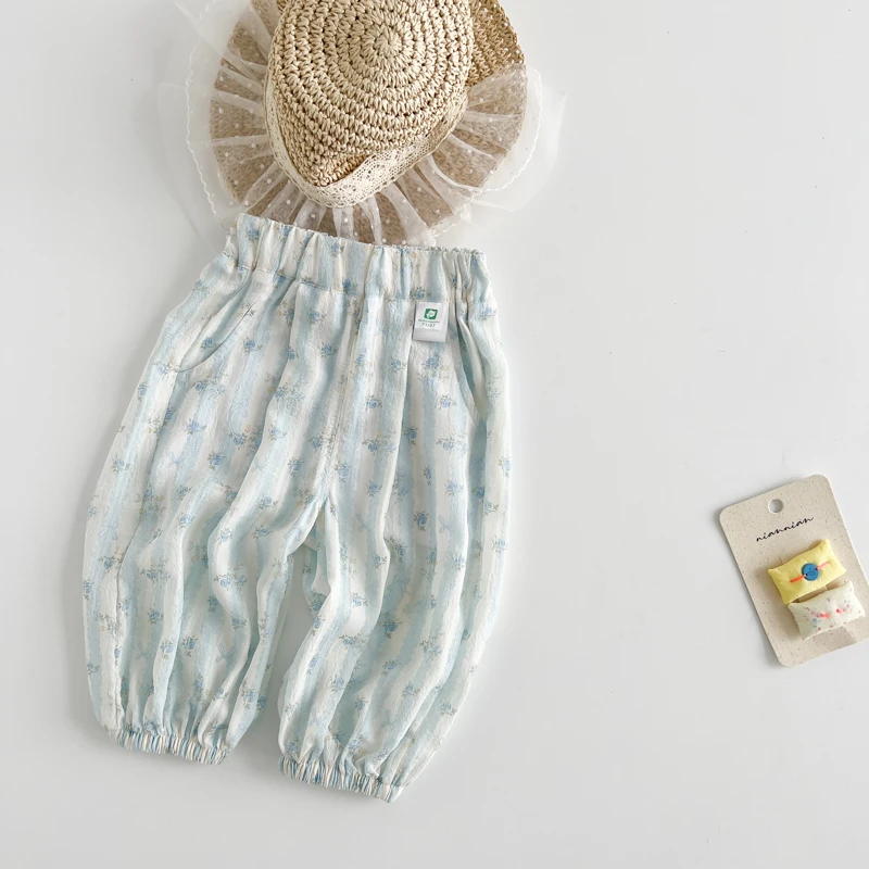 叭啦妈咪女童条纹九分裤2025夏装新款宝宝夏天透气裤子HLM5032