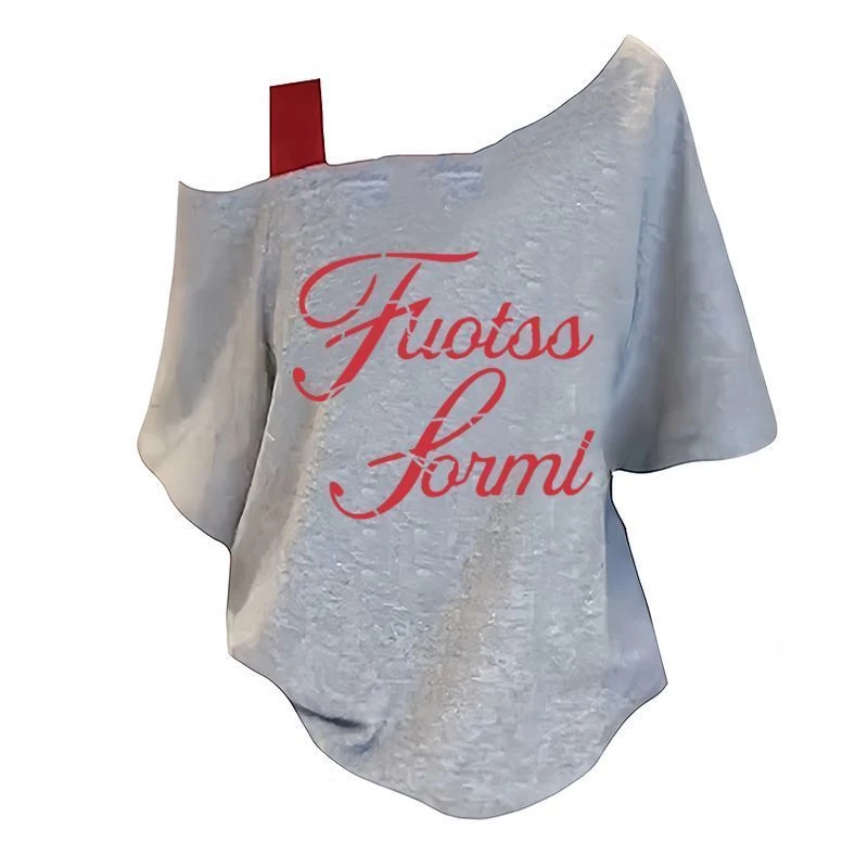 甜美风爆款美式设计感创意潮牌字母印花短袖T恤露肩宽松百搭上衣