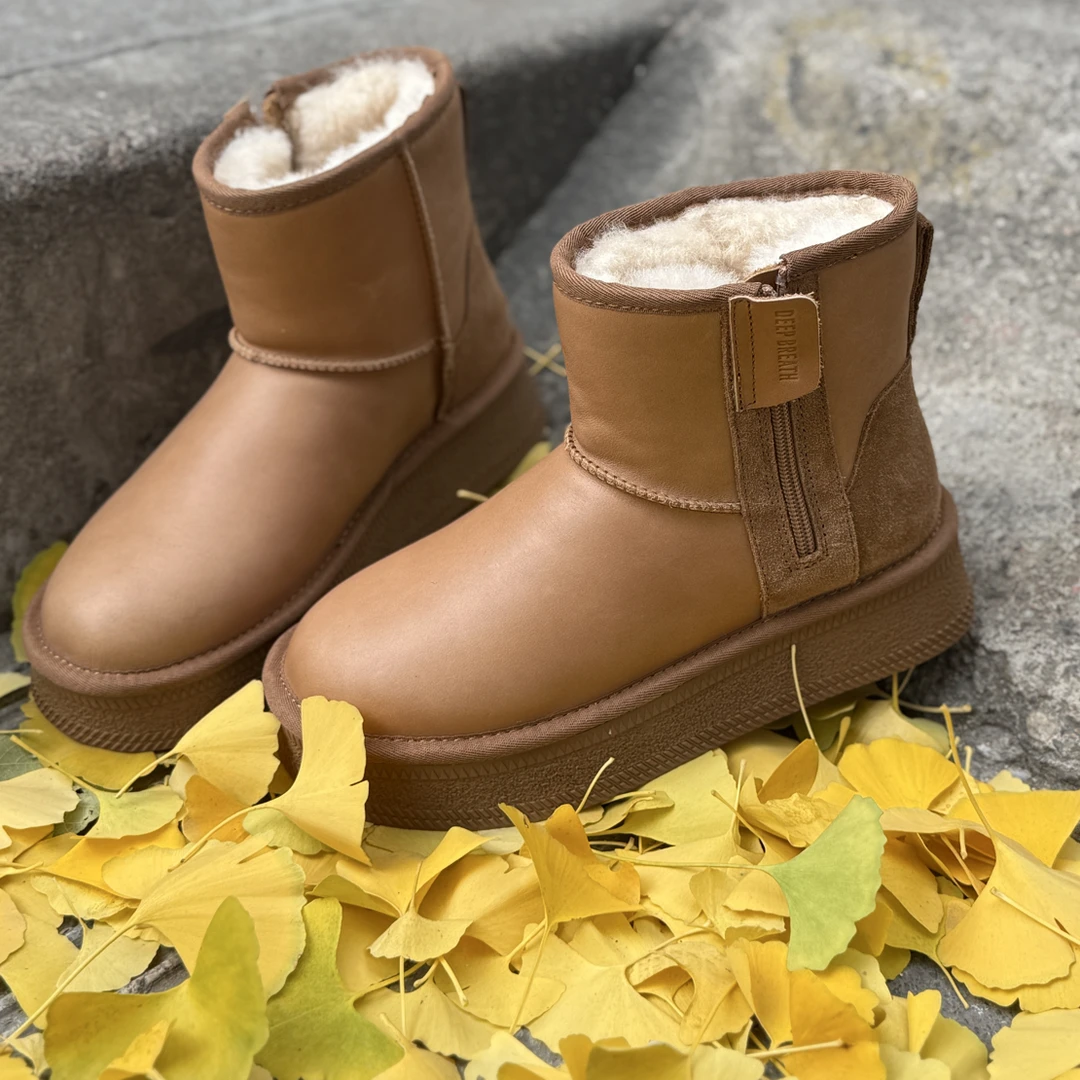 DEEP BREATH深呼吸女鞋新款厚底侧拉链毛毛雪地靴保暖靴女AX15255