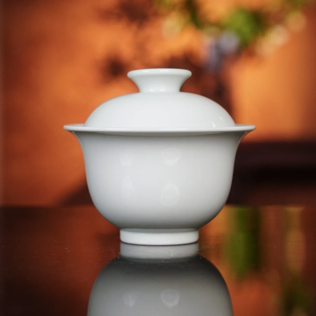 亦然堂大号写字陶瓷白瓷汝窑盖碗茶具中式茶道喝茶用手工茶杯