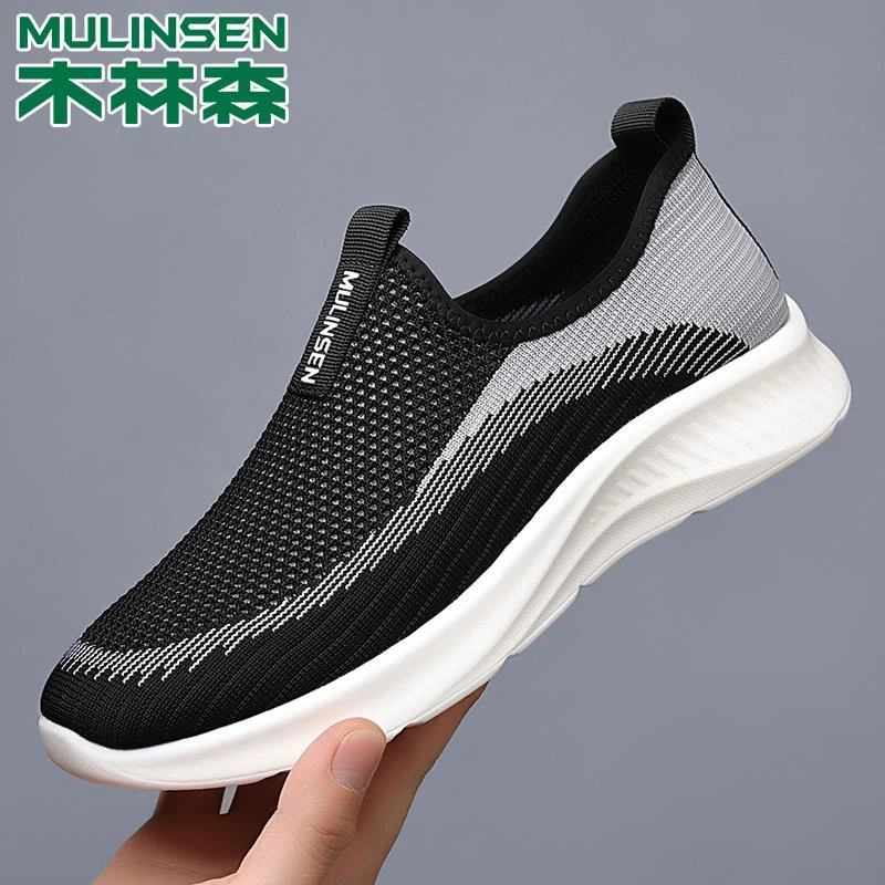 木林森男鞋2025秋季新款一脚蹬透气飞织开车网鞋男软底运动休闲鞋