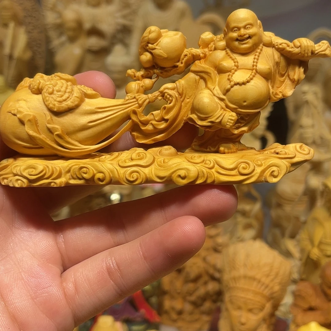 黄杨木黄杨木拉布袋弥勒佛