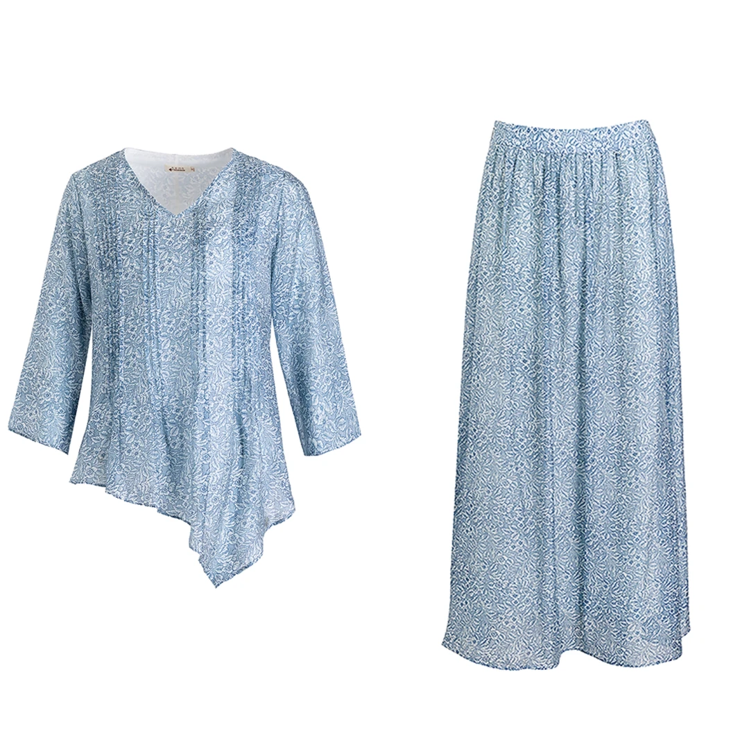 （套装）生活在左2025秋季新品印花复古优雅压褶款.1953143/1953142