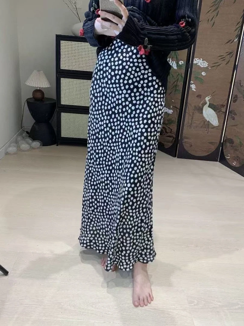 16269气质浪漫法式赫本范黑白波点半身裙长裙女轻薄凉快