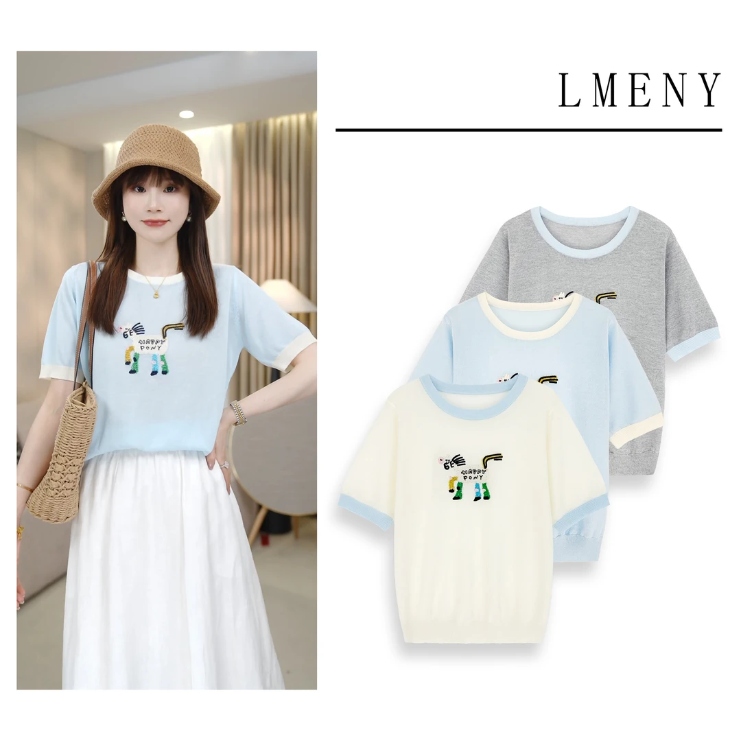 LMENY午后塞纳！圆领拼色小马薄感针织衫25BM016