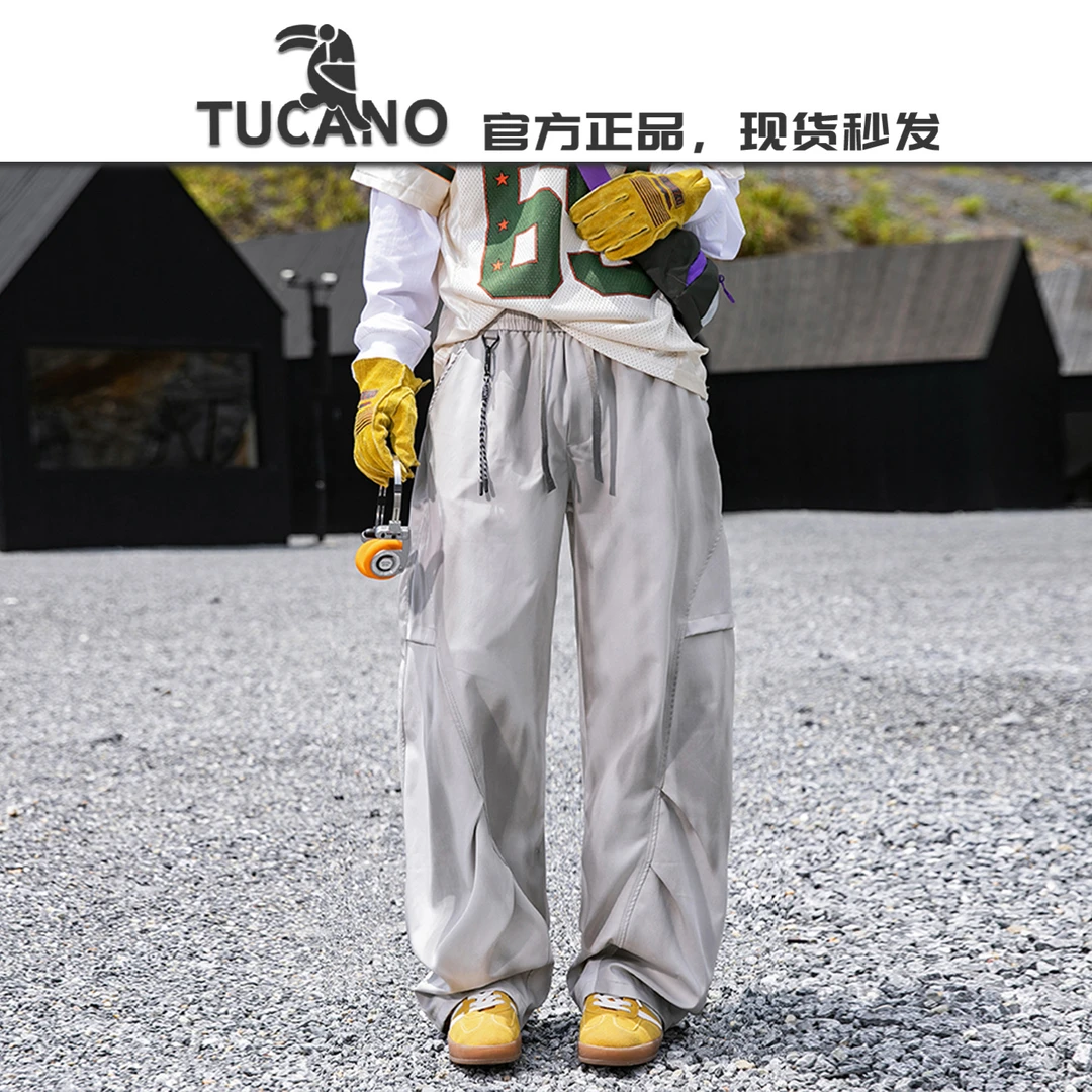 啄木鸟【官方】新款Oversize美式高街休闲脏纹扎染印花弯刀伞兵长裤