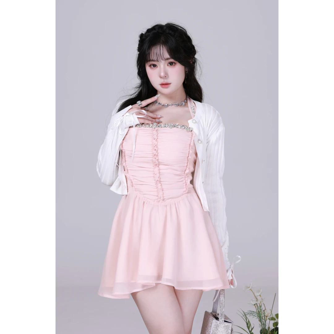 10.24清清【甜心芙蕾】纯欲甜美挂脖夏季显瘦连衣裙2632M