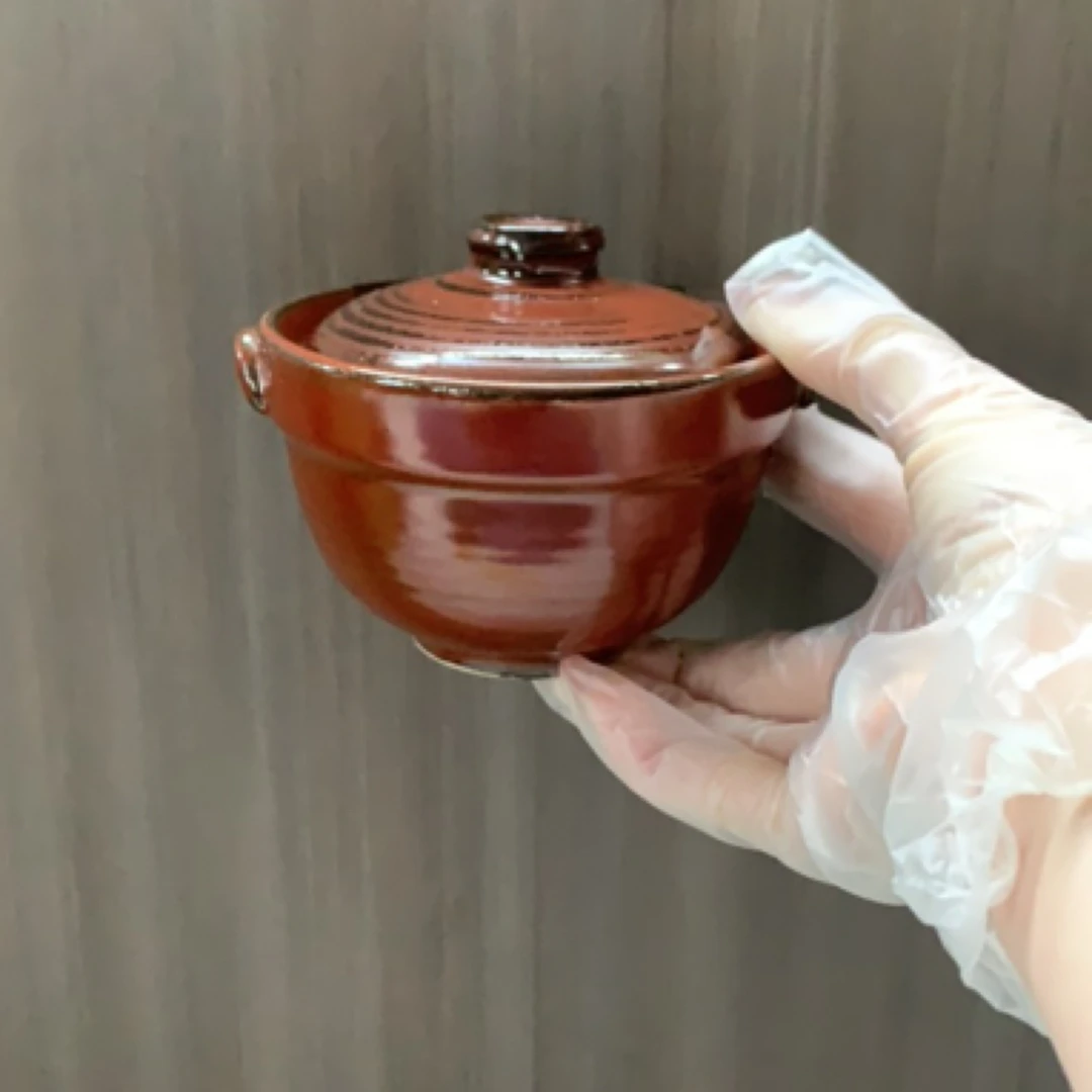 磁州窑国营五厂出口铁红釉盖碗口径10.5高7