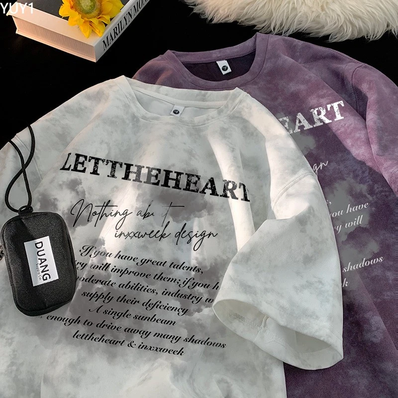 YUY1美式扎染短袖男t恤高街潮牌宽松高级2025夏季新款半袖男款T恤