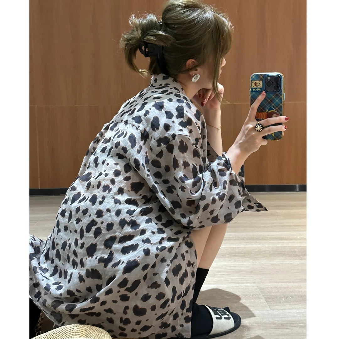 YOON深圳原创【豹纹套装】设计感豹纹衬衫休闲短裤两件套装