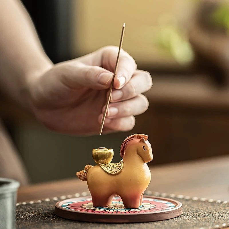 马上有钱香插摆件家用室内中式送礼香插香座茶台桌面香薰摆件TTT