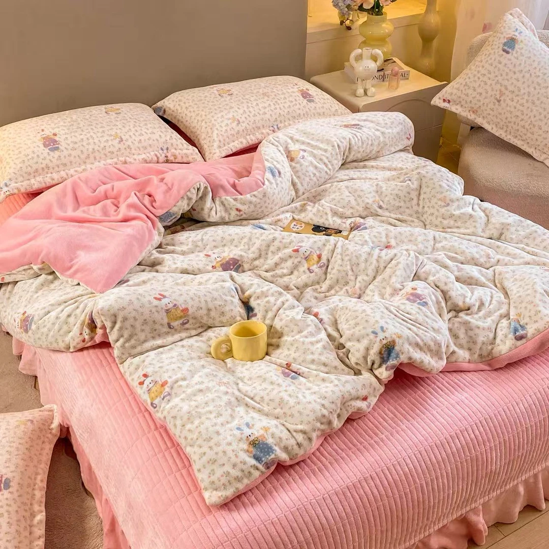 【床盖款】高克重牛奶绒四件套加绒加厚保暖双面绒防滑床盖四件套